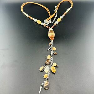 Chico's Long Faux Agate Stone Tassel Lariat style Necklace